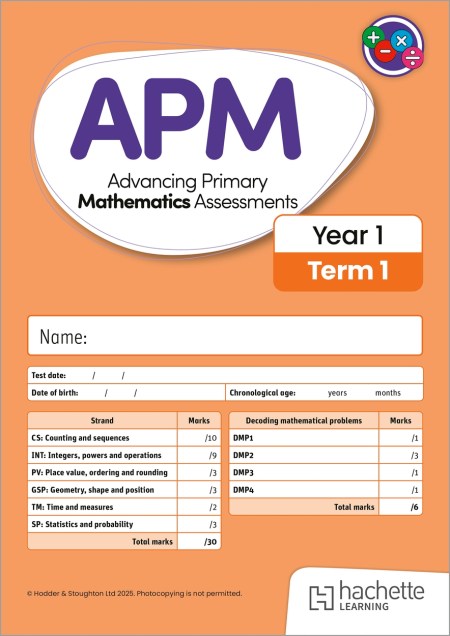 Advancing Primary Mathematics Assessments,  Year 1 Term 1, 10pk